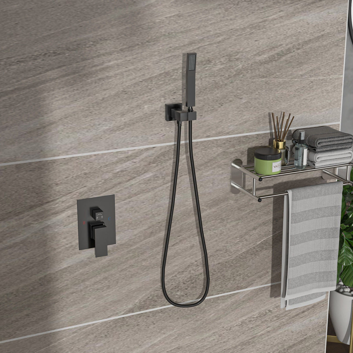 Dual Shower Head System With 12" Square Rain Shower And Rough In Valve