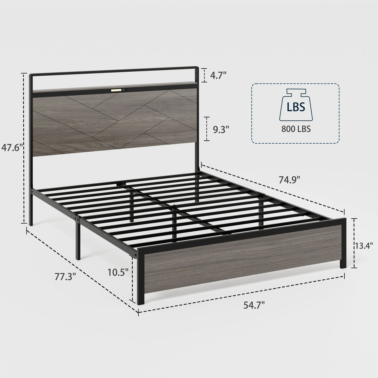 Antique Full Size Wooden Platform Bed Frame with LED Light Headboard