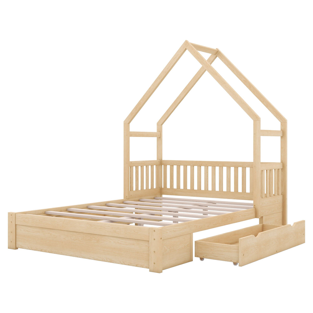 Queen Storage Platform Bed with Guardrail and 2 Drawers - White or Light Brown