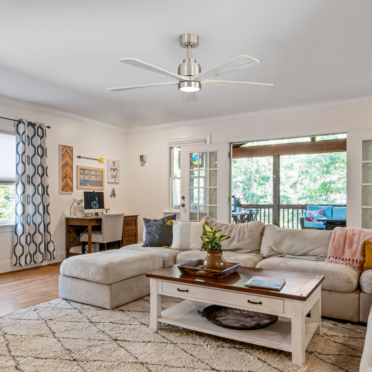 Ultra Quiet Reversible Ceiling Fan With Light Dimmable LED For Large Room - Brushed Nickel