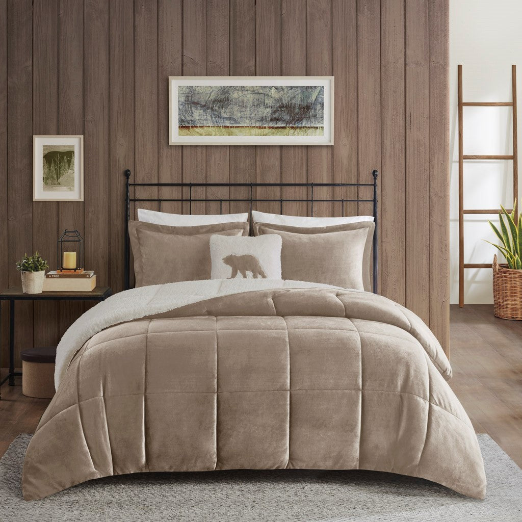 Full/Queen Plush to Sherpa Down Alternative Comforter Set