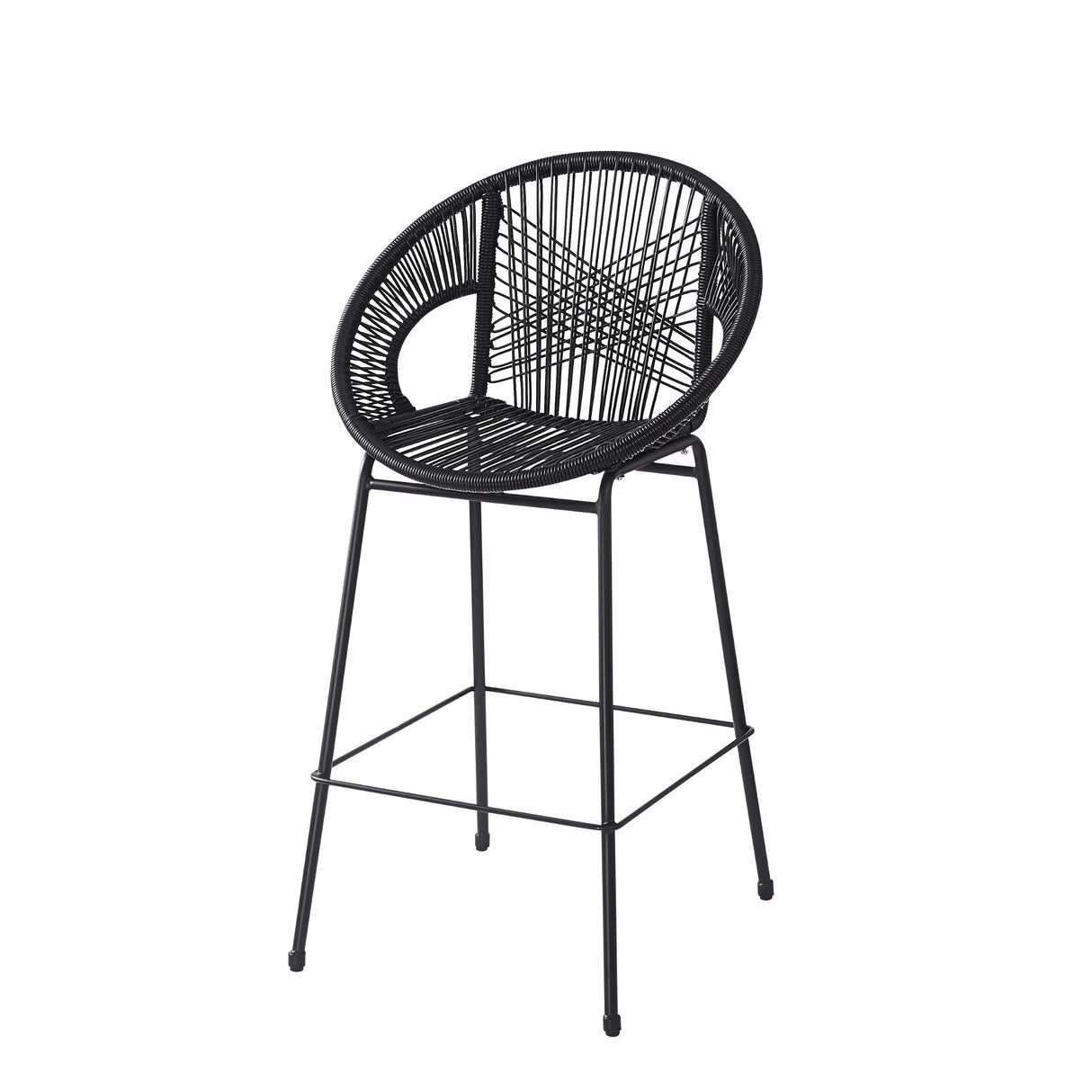 Ferrara Outdoor Patio Barstool Set of 2 - Black Faux Wicker PE Rattan with Iron Frame