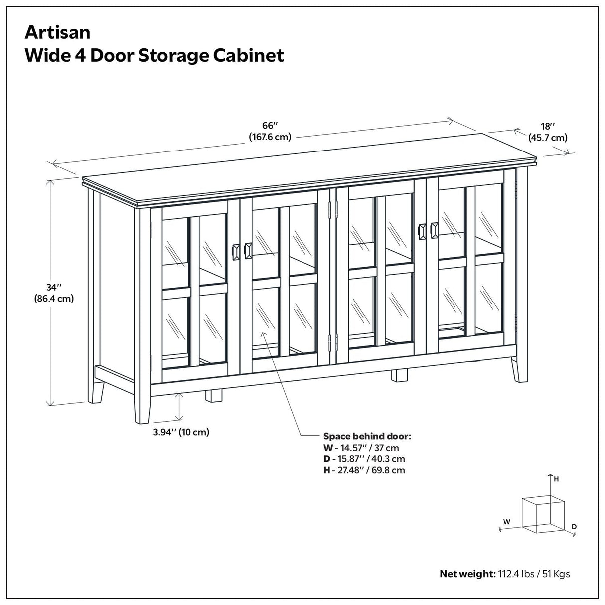 Artisan - Handcrafted Wide 4 Door Storage Cabinet