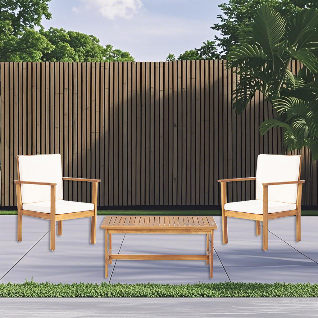 3 Piece Patio Set With Slatted Design, 2 Club Chairs And Coffee Table - Brown