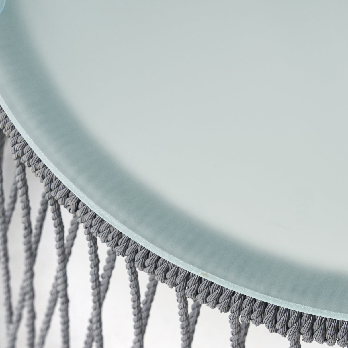 Boho Southport Side Table with Glass Top Woven Rope and Iron Frame - Gray