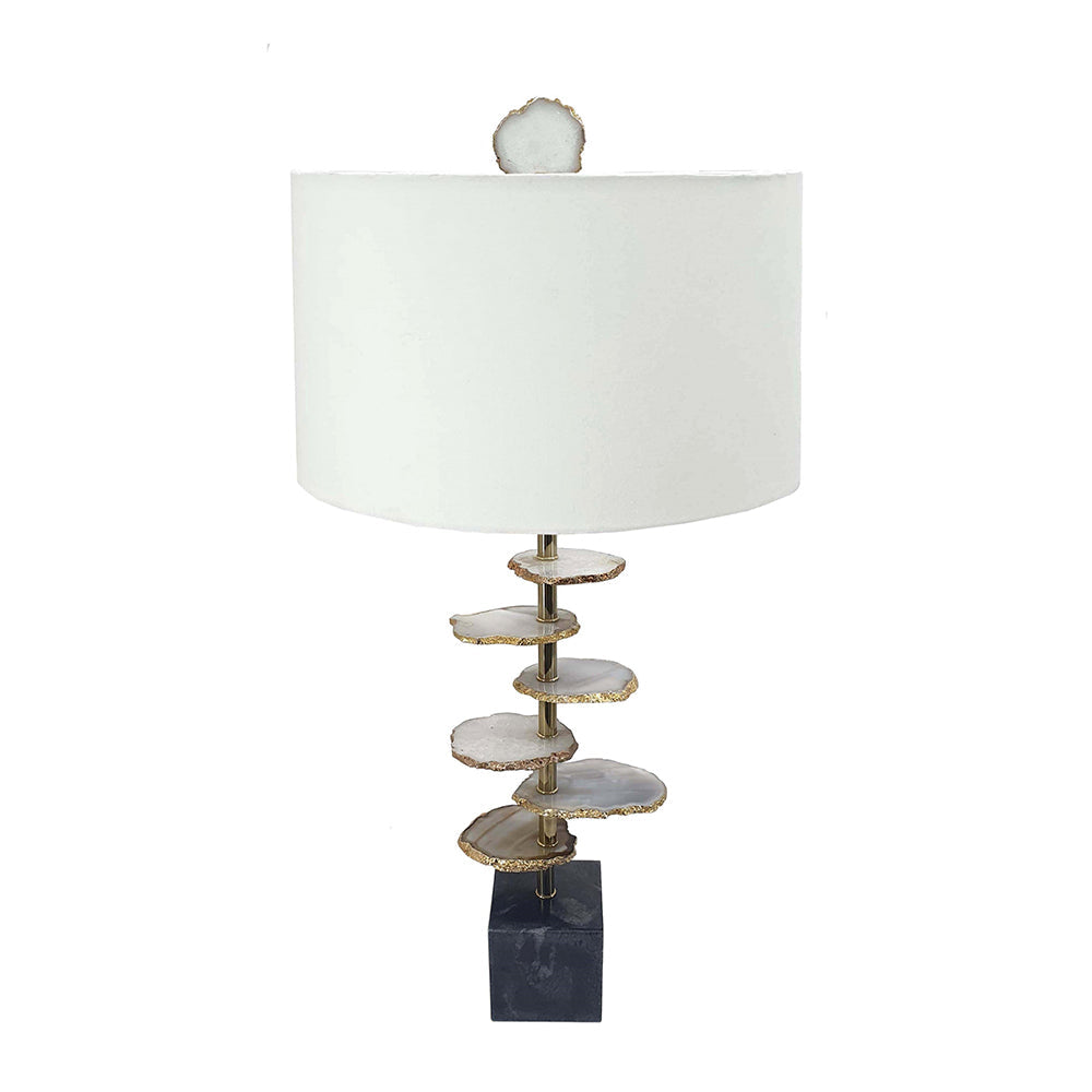 Smoke Agate-Slice Table Lamp with Marble Base