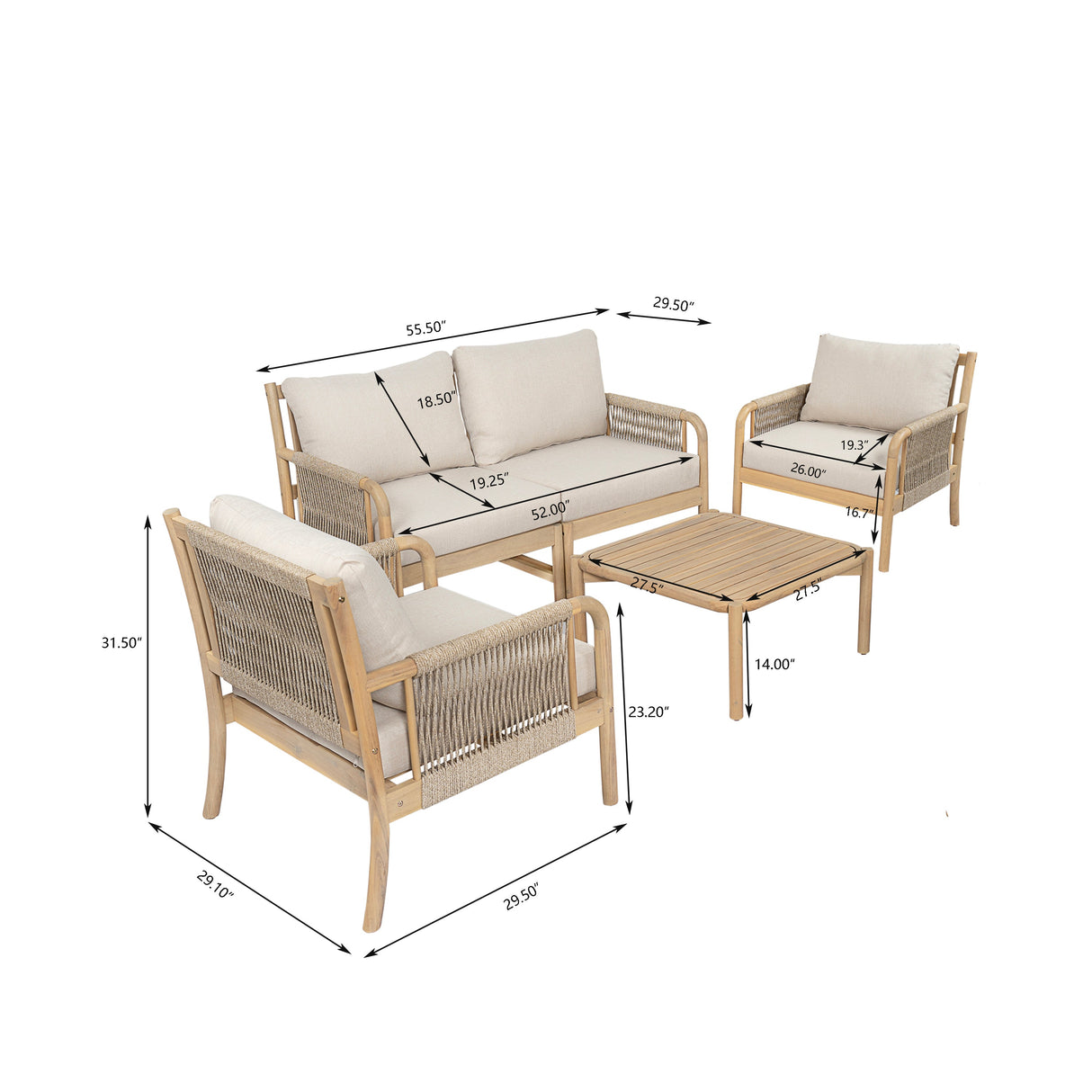 Casper Outdoor 7-Pieces Sofa and Coffee Table Set