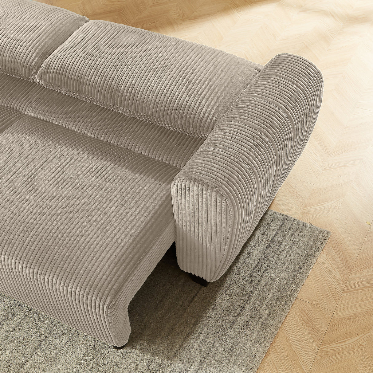 Corduroy Upholstered 3-Seat Sofa Couch 2-in-1 Convertible Sleeper Sofa Light Brown