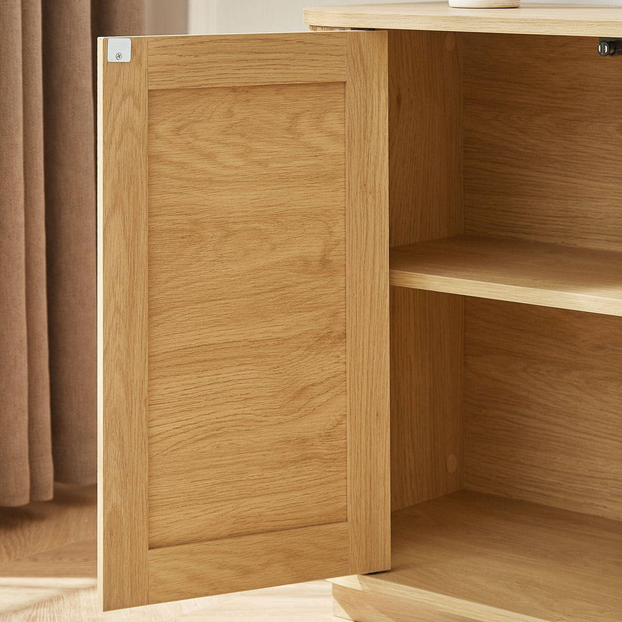 Contemporary Wave Shaped TV Stand With Rattan Doors