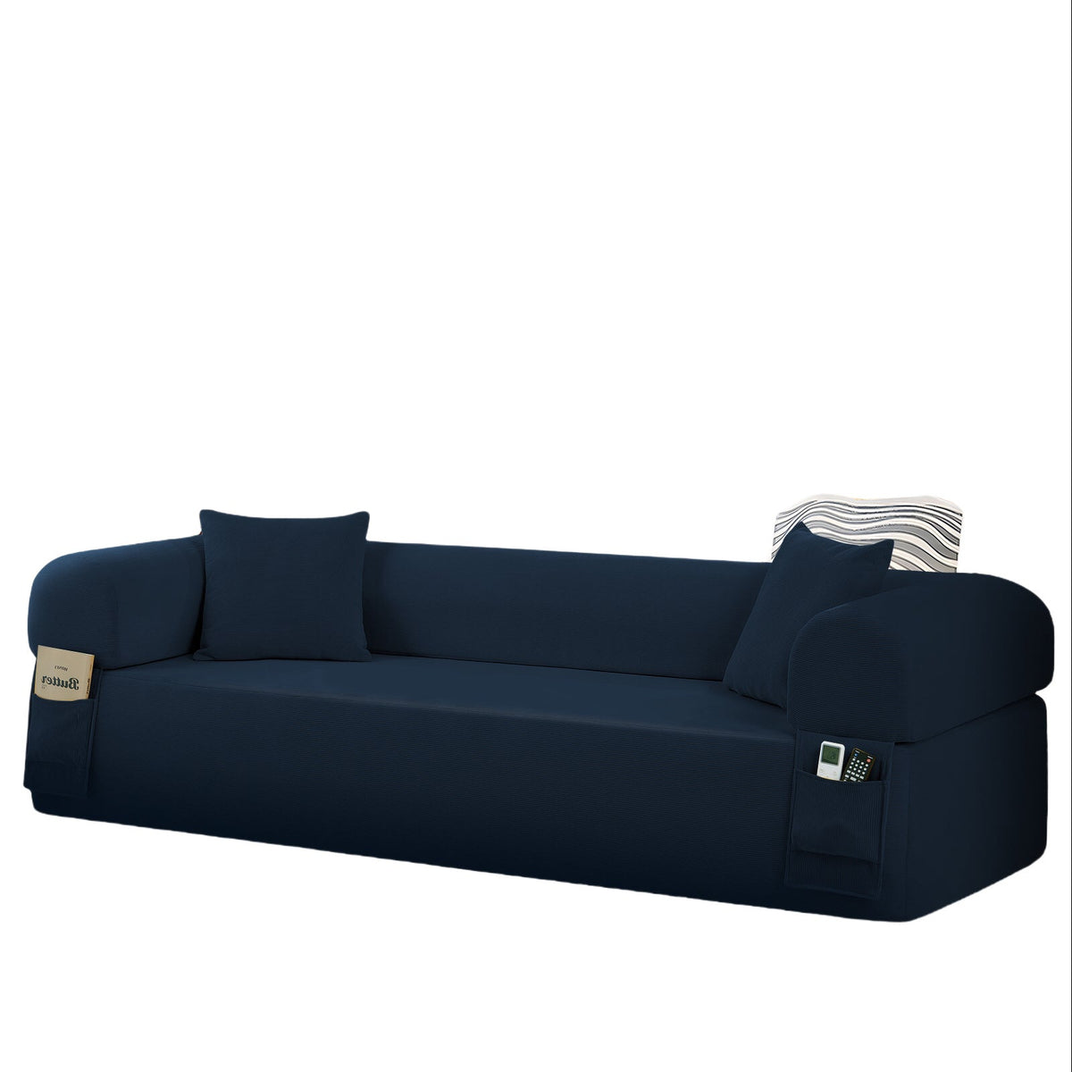 Spring Sofa with High-Quality Fabric and Storage - Blue