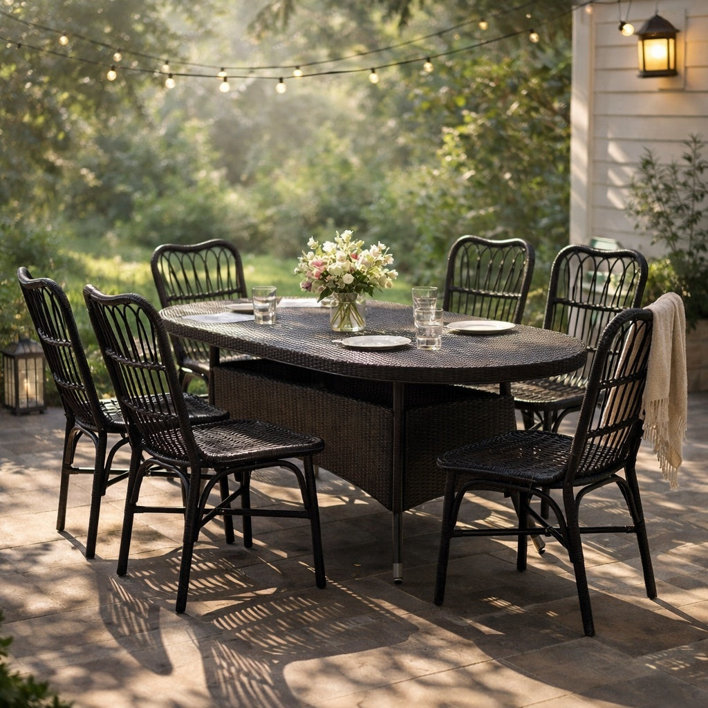 7-Piece Outdoor Wicker Dining Set, Seats 6