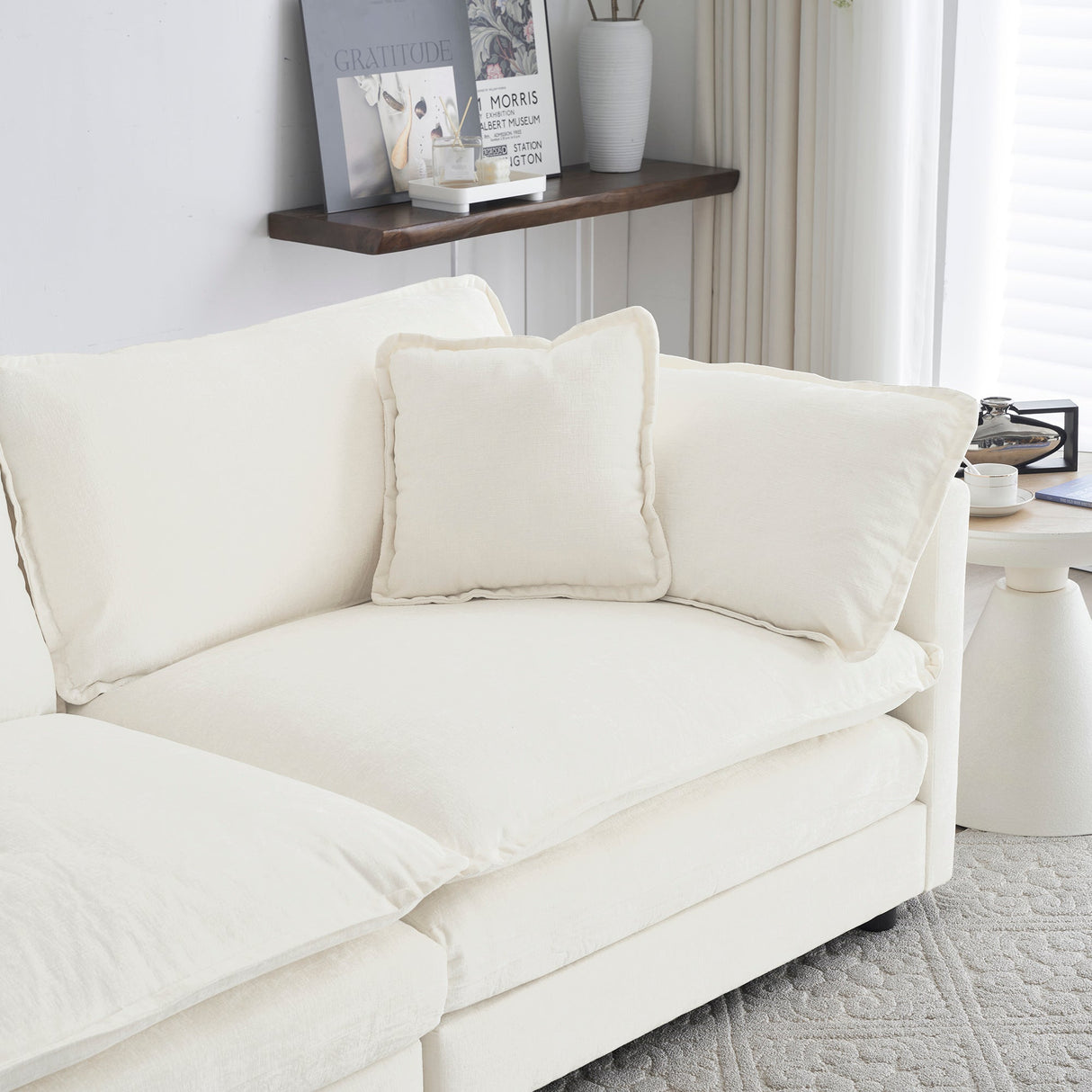 2-Piece White Chenille Sofa Set for Living Room