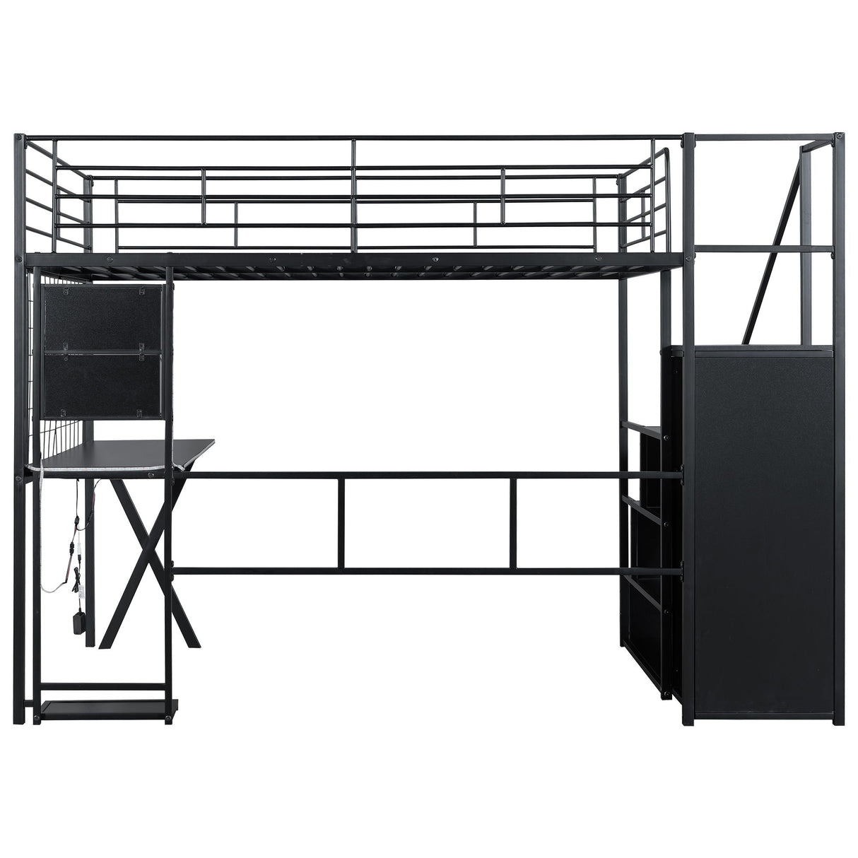 Loft Bed With Built In Work Station, Wardrobe, Storage Staircase And LED