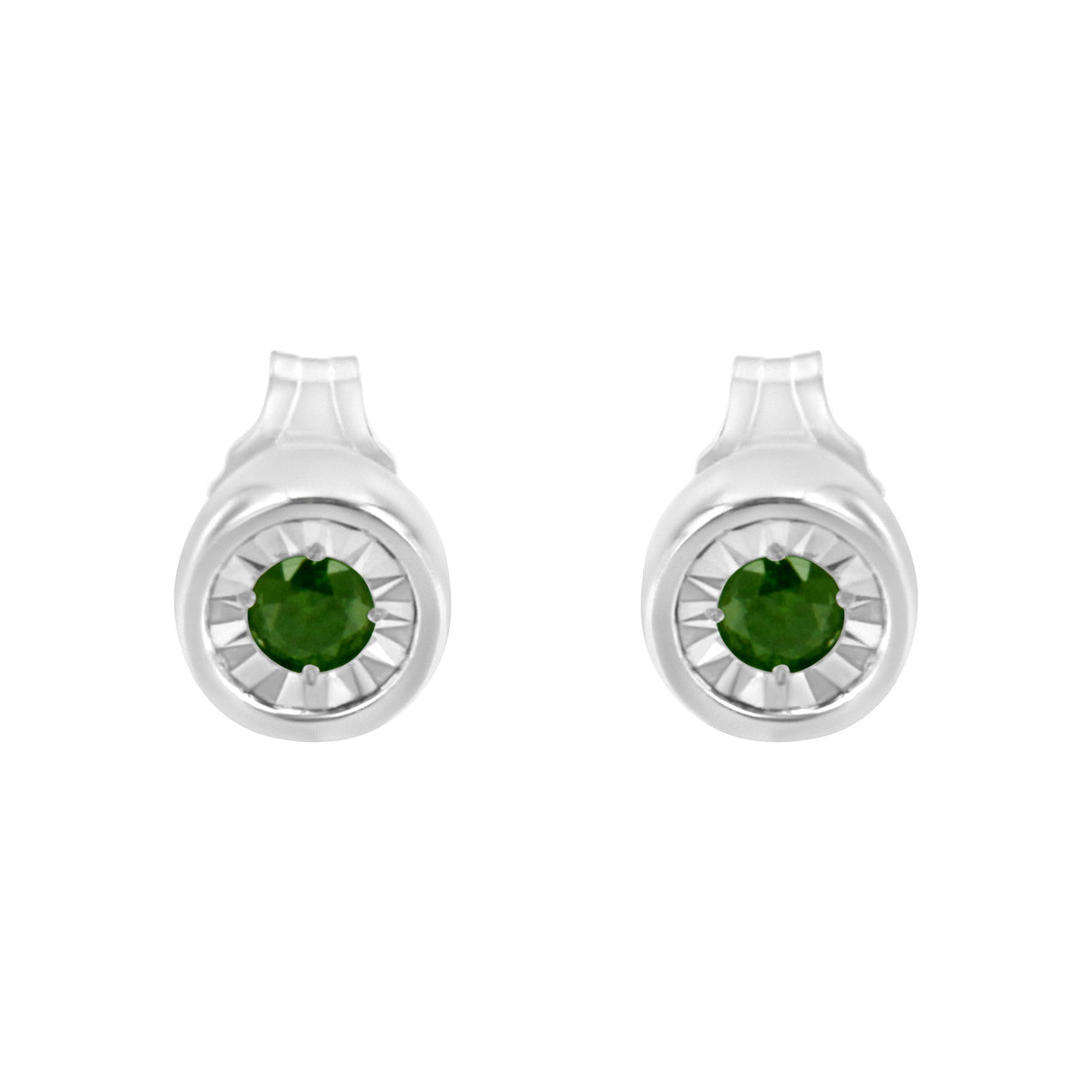 .925 Sterling Silver 1/5 Cttw Round Brilliant-Cut Green Diamond Miracle-Set Stud Earrings (Fancy Color-Enhanced, I1-I2 Clarity)