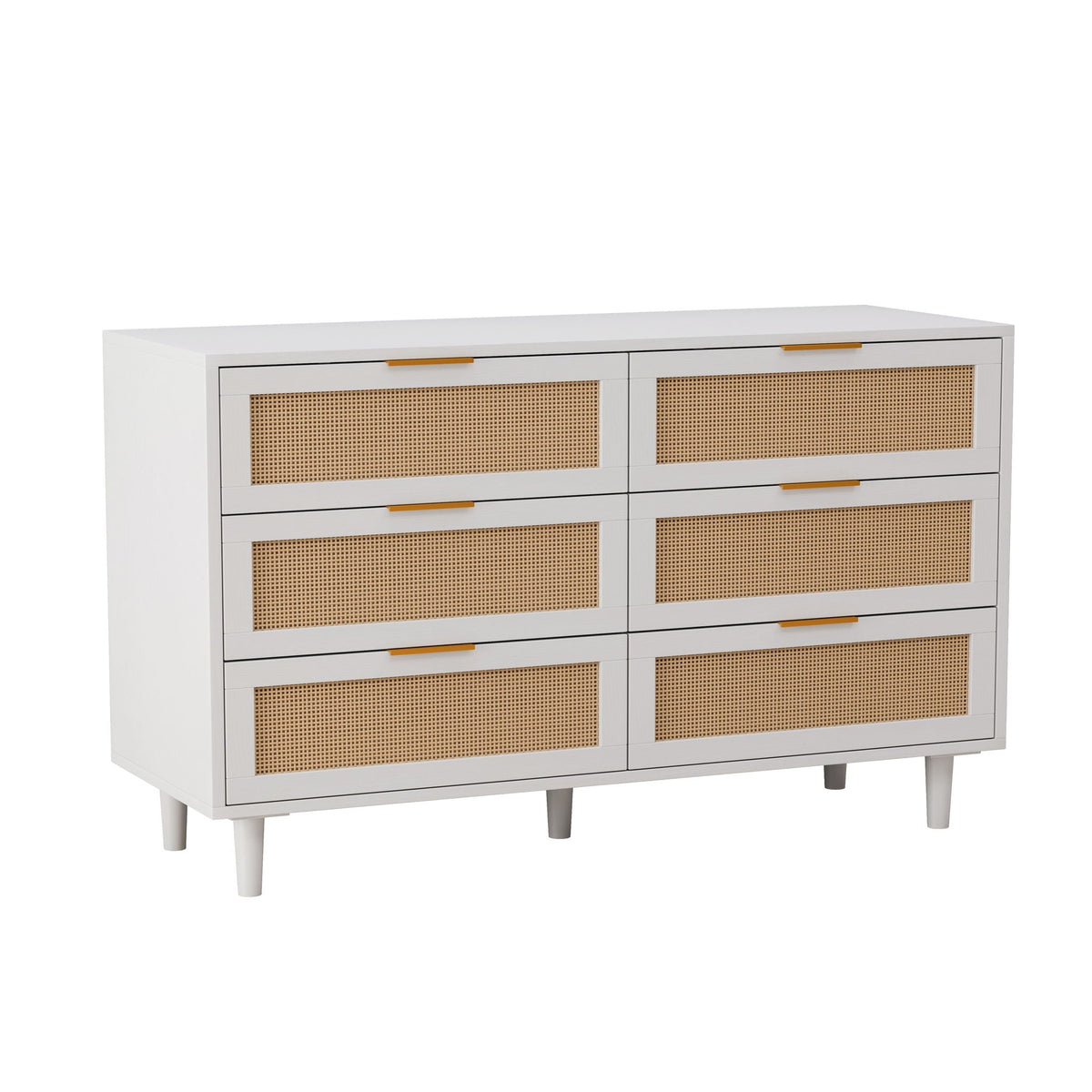 6 Drawer Storage Cabinet with Modern Rattan Drawers - Light Brown, Black, or White