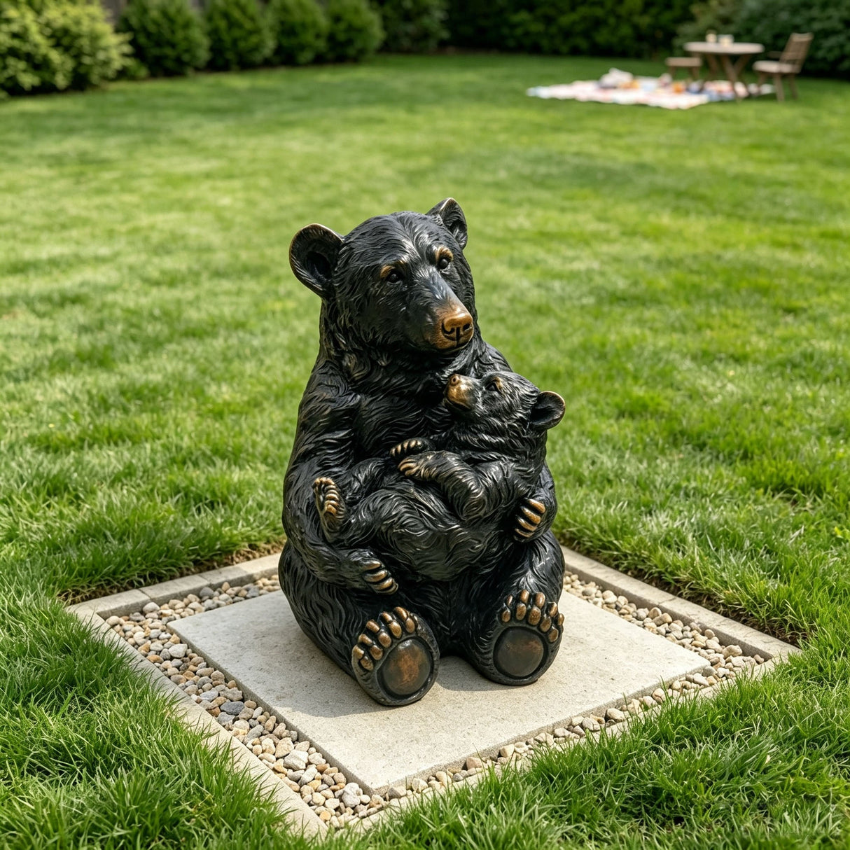 14" Tall Mother Bear Hugging Cub Garden Statue