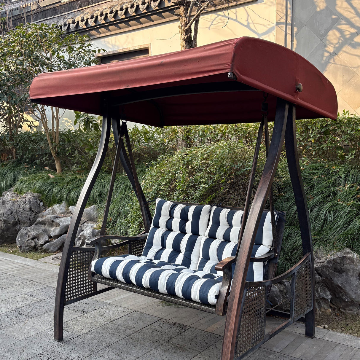 2-Piece High Back Chair Cushion Set, Navy Blue/White