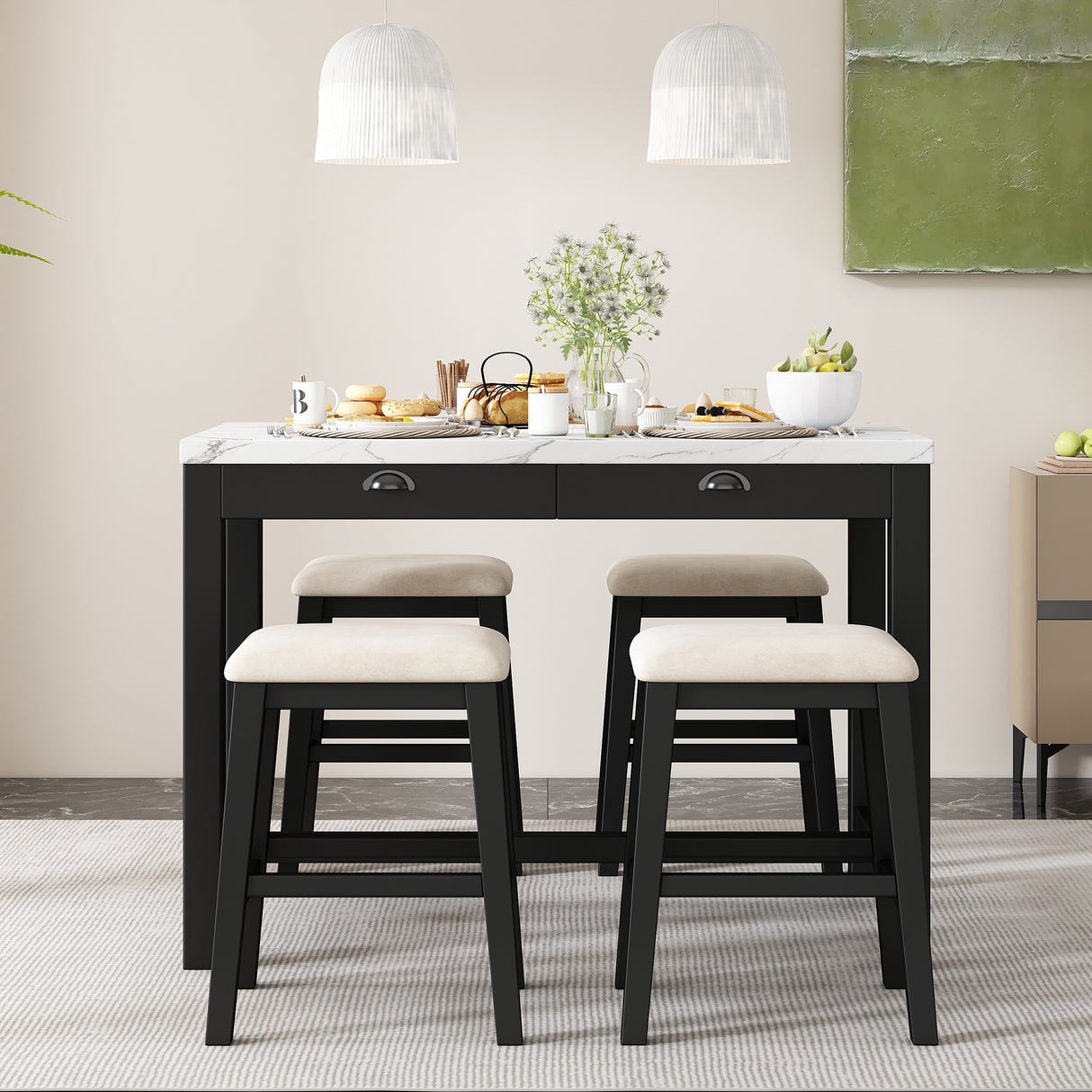 Alexandra Modern Bar Table Set with Hidden Storage Drawers