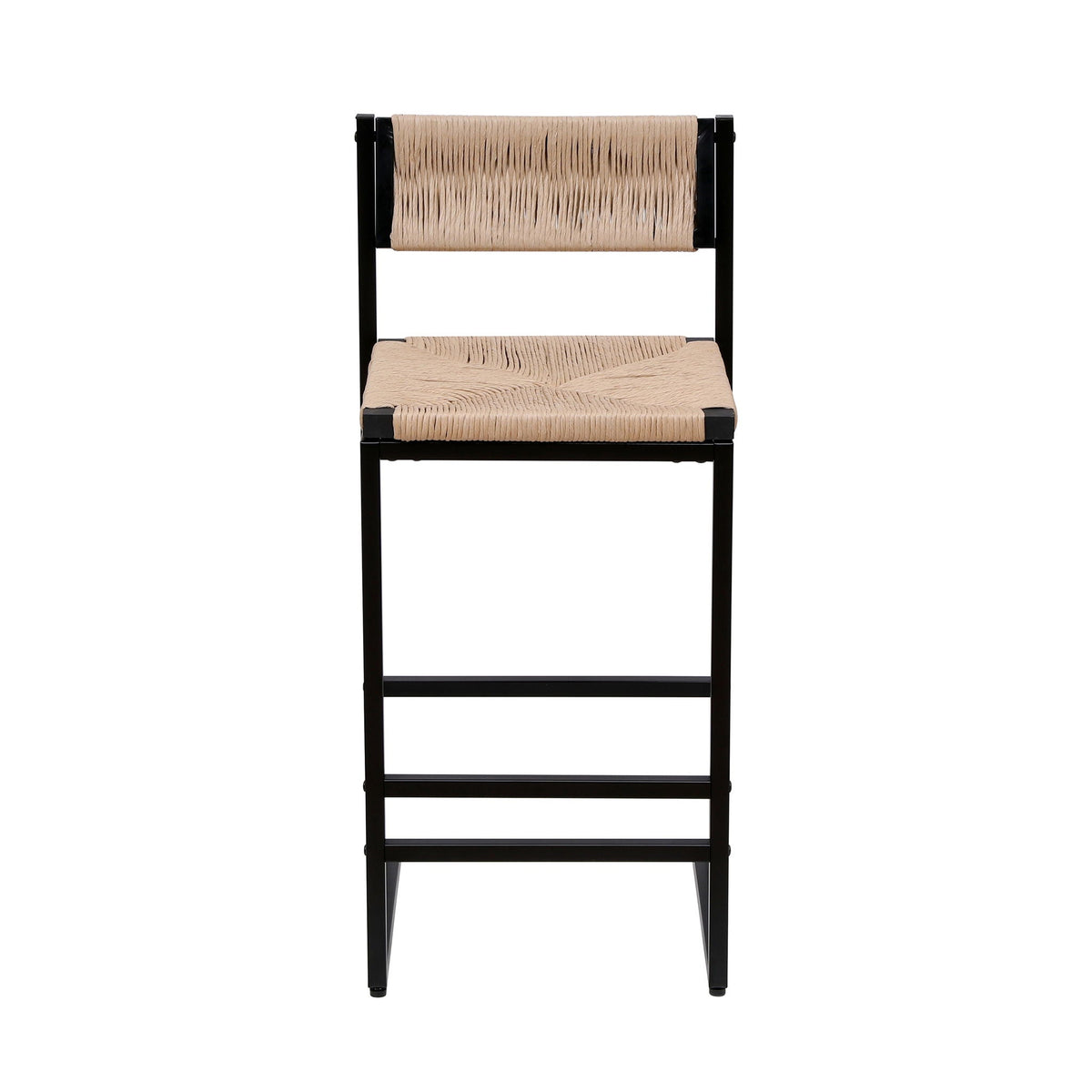 Bar Stools Paper Rope Weave Dining Chairs With Back Hand Weave Stools For Kichen Island, Bar & Counter (Set of 2)