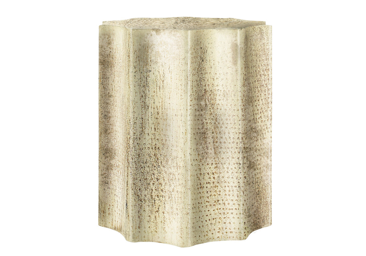 Artifact End Table with Scalloped Design and Hammered Texture