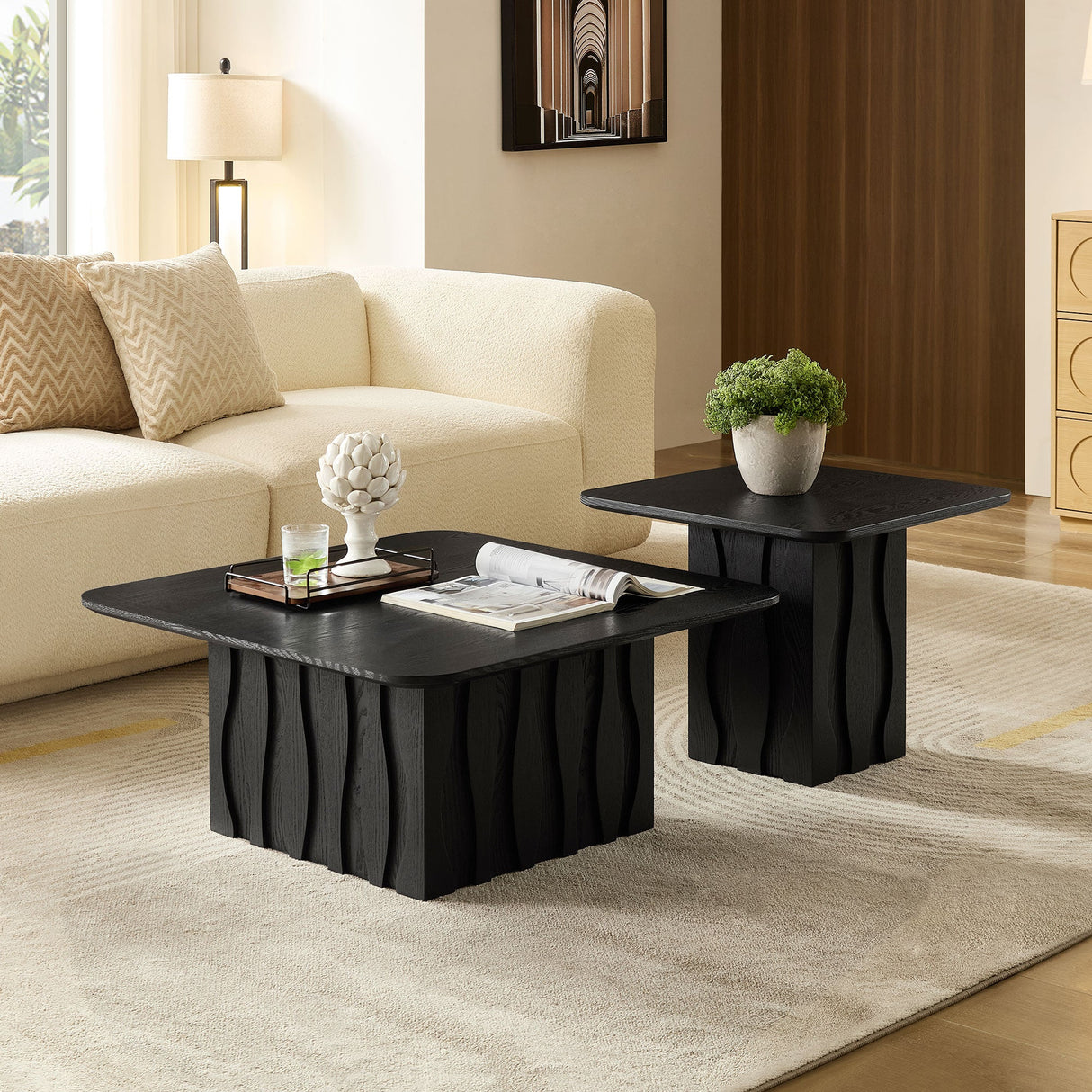 2PCS Nesting Square Coffee Table Set