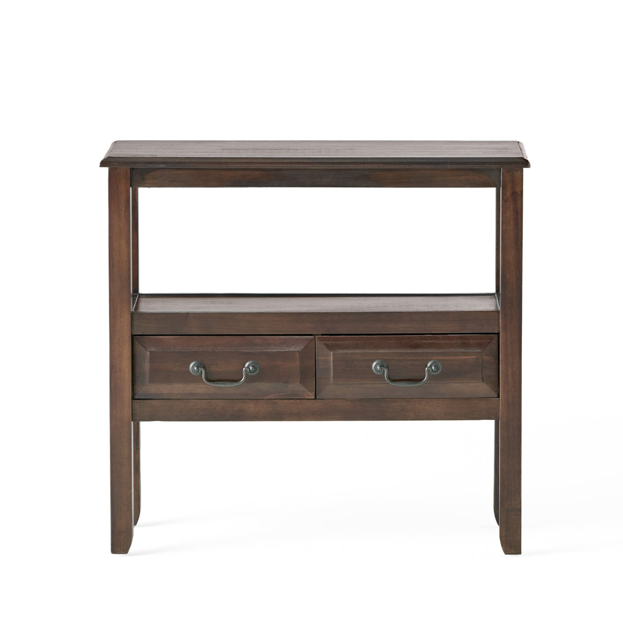 End Table in Brown Acacia Wood with Drawers