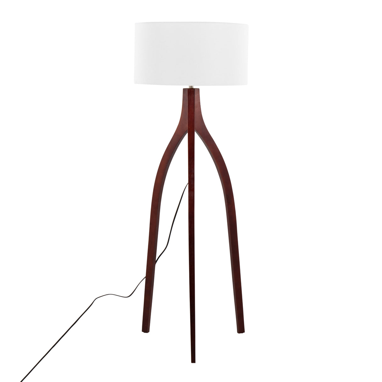 Wishbone Contemporary Floor Lamp in Walnut Wood with White Fabric Shade