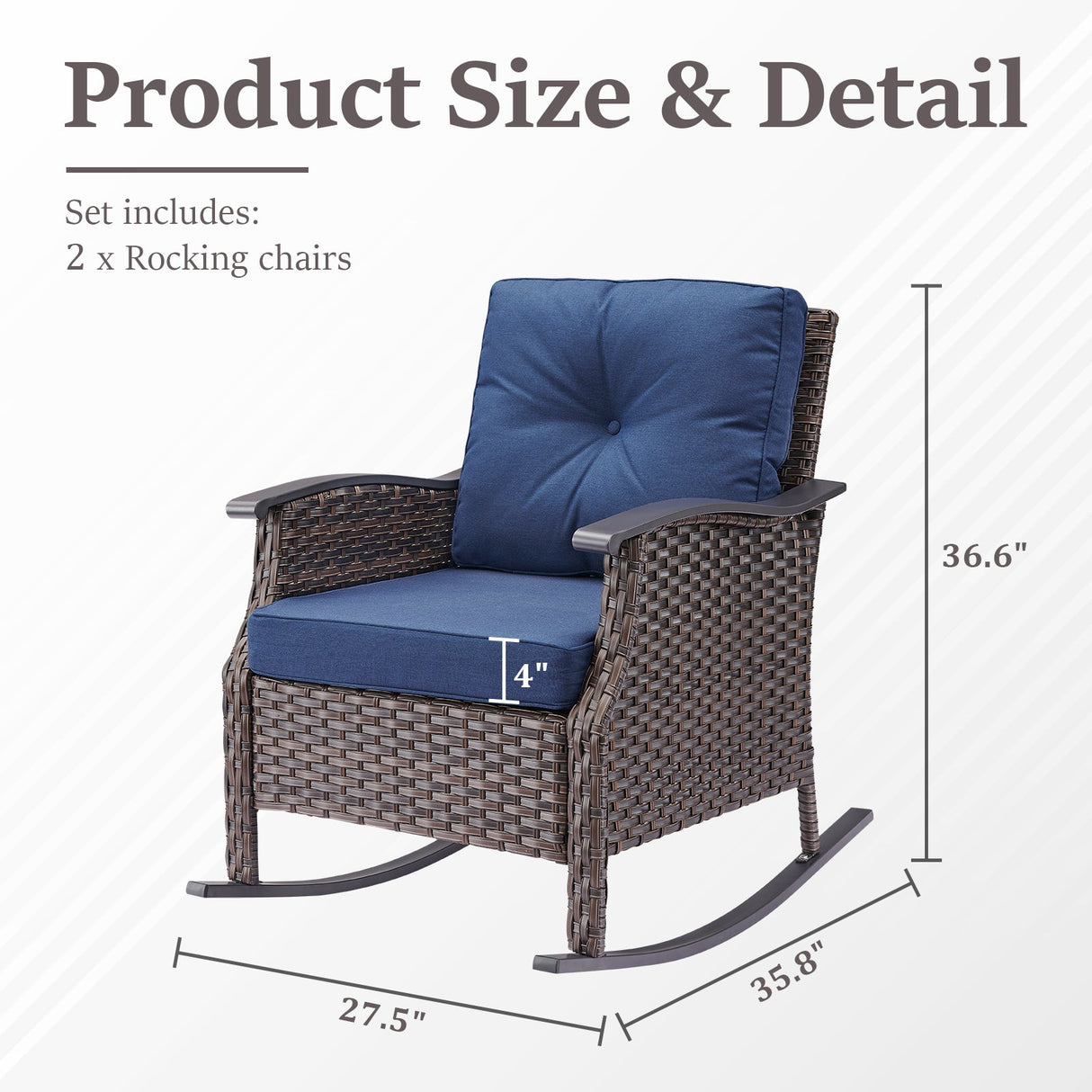 Outdoor Gliding Wicker Chairs Set of 2, PE Rattan Patio Glider Chairs