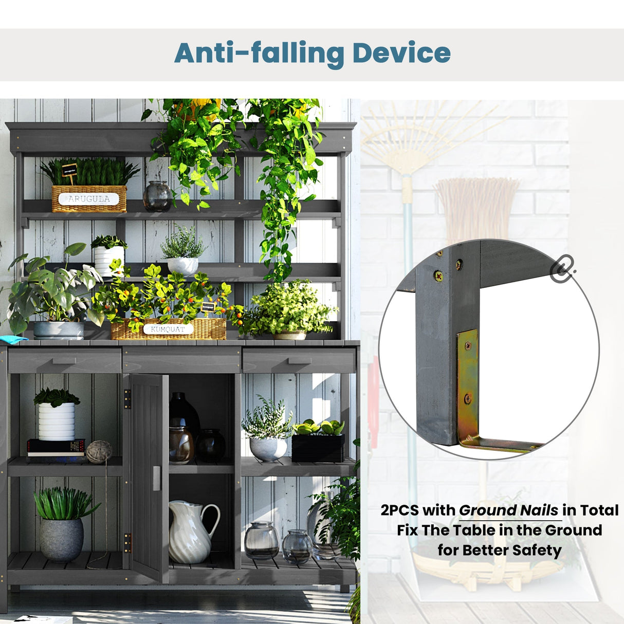 TOPMAX 66'' Large Outdoor Farmhouse Wooden Potting Bench Table