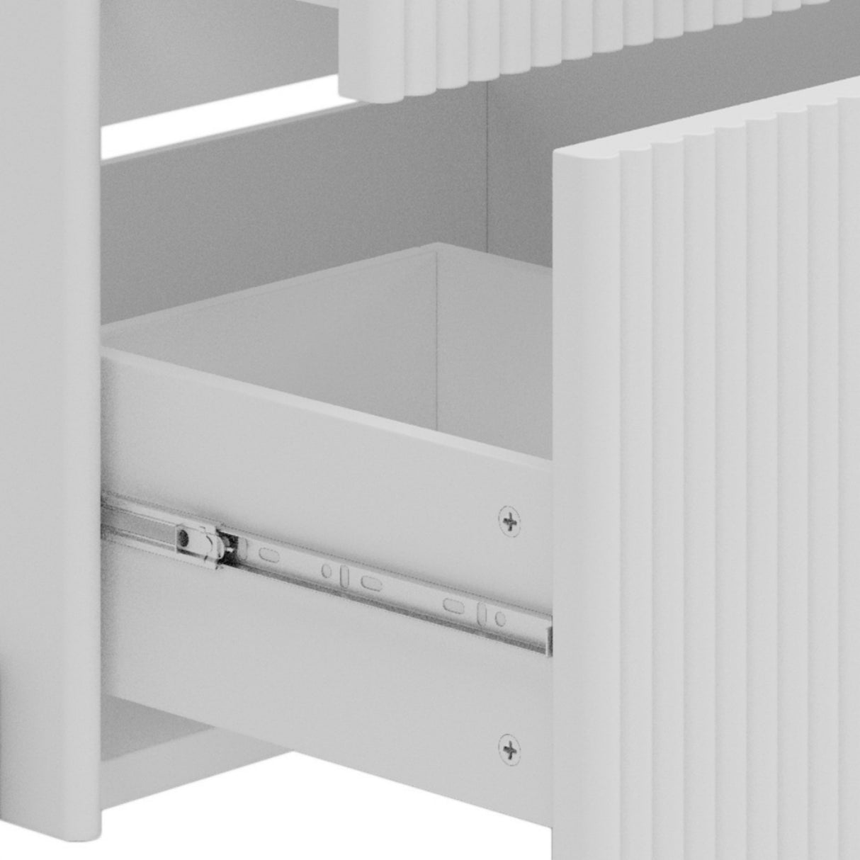 White Fluted Bathroom Vanity with Ceramic Sink and Soft Close Drawers