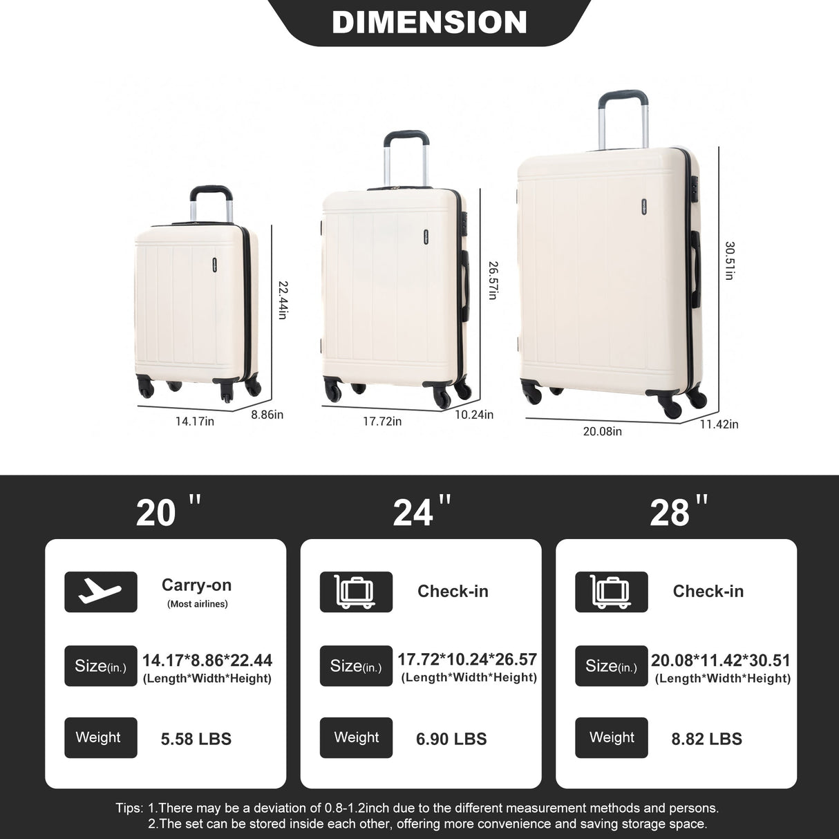 9-Piece White Luggage Set by GigaTech