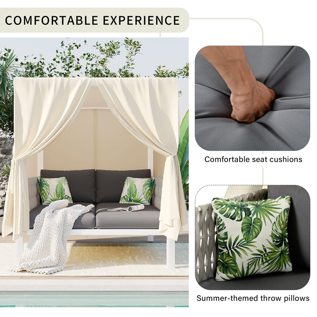 U_Style Outdoor Patio Sunbed with Curtains