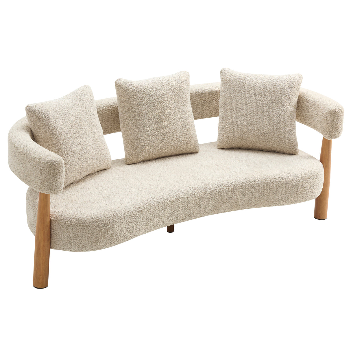 Luxe 76.5 in. Curved 3-Seater Modern Upholstered Boucle Sofa, Sesame