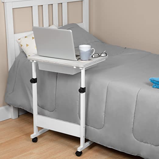 Adjustable Overbed Bedside Table with Wheels