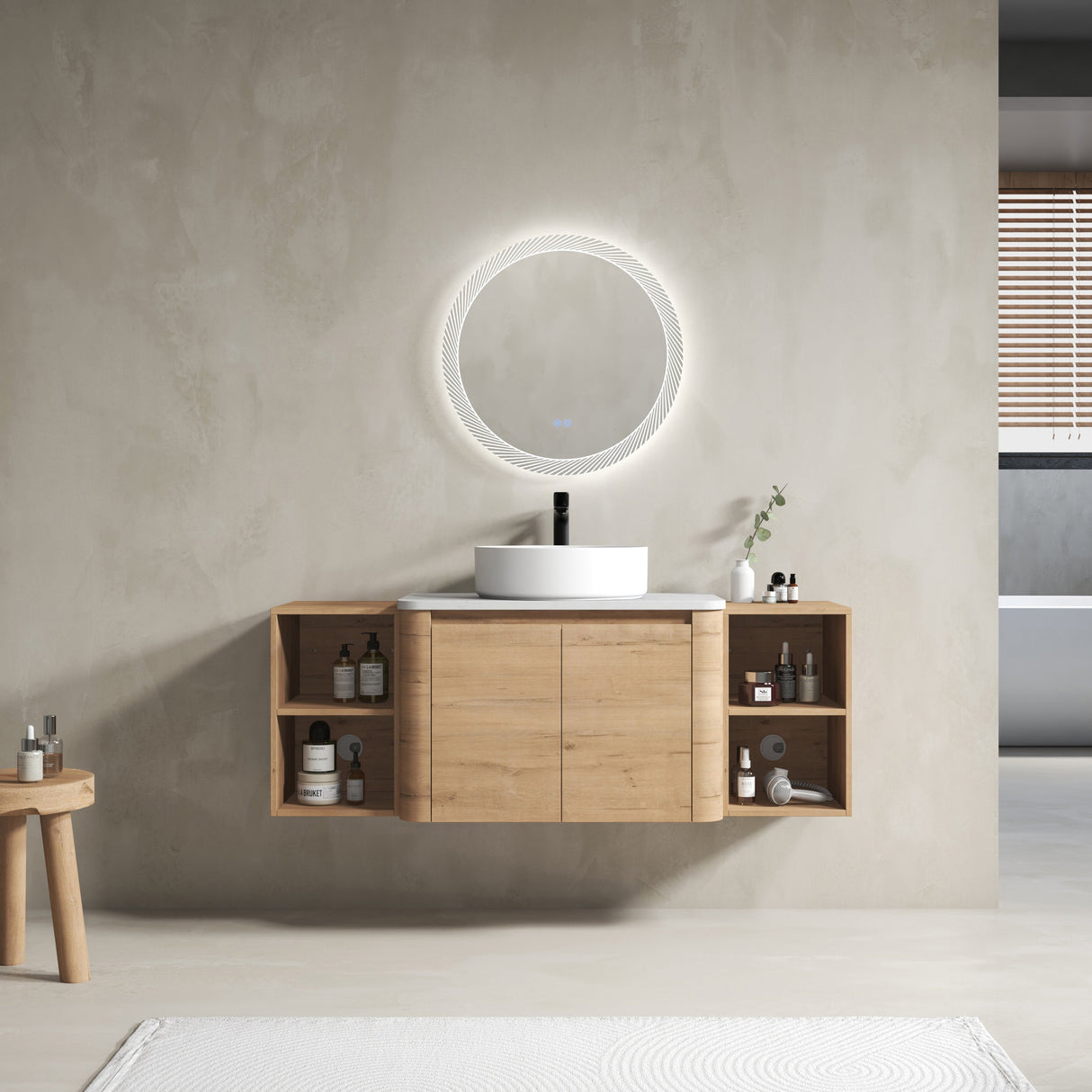 54" Wall-Mounted Bathroom Vanity With Ceramic Art Sink