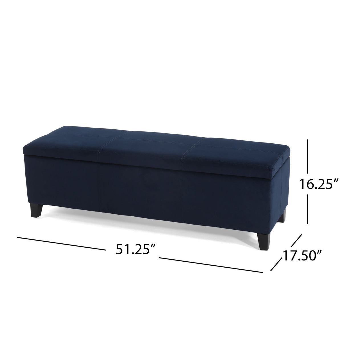 Velvet Storage Bench, Upholstered End Of Bed Storage Ottoman - Dark Blue