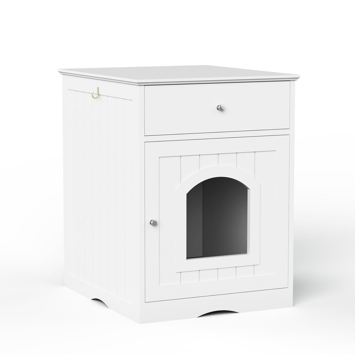 Wood Cat Litter Box Enclosure with Drawer - White or Dark Brown