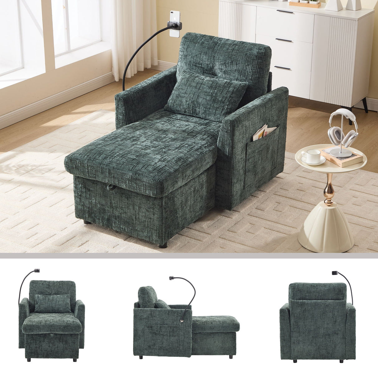 Multifunctional Recliner Sofa with Storage and Phone Bracket