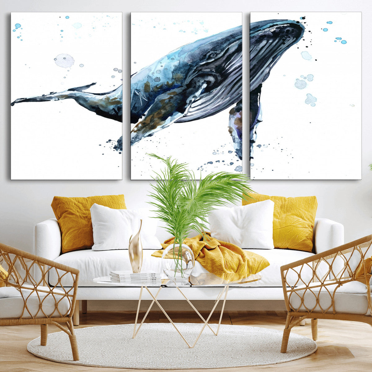 Watercolor Whale Wall Art Canvas Print