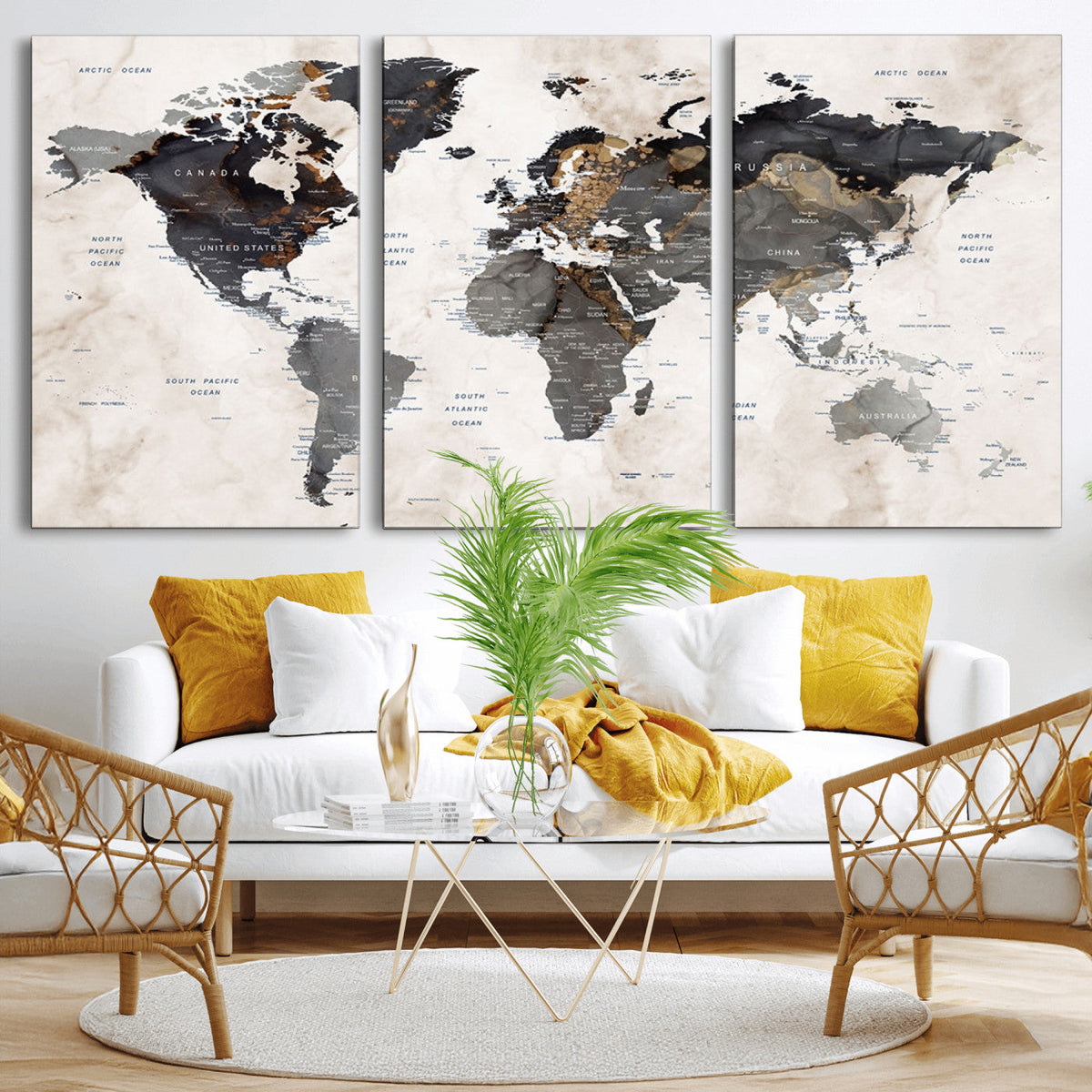 Abstract Map Printing - Modern World Map Canvas Wall Art for