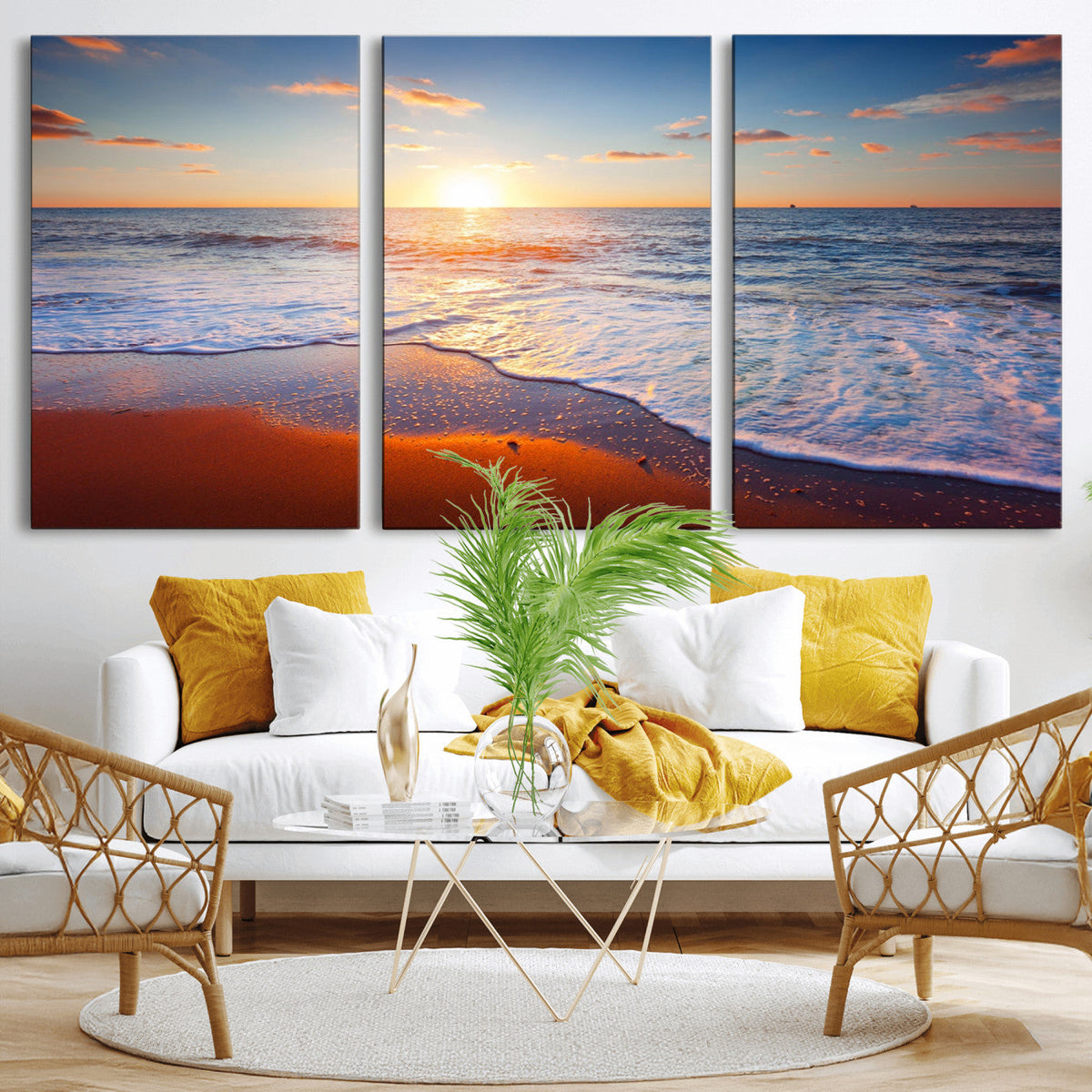 Tropical Ocean Sunset Wall Art Canvas Print, Golden Beach