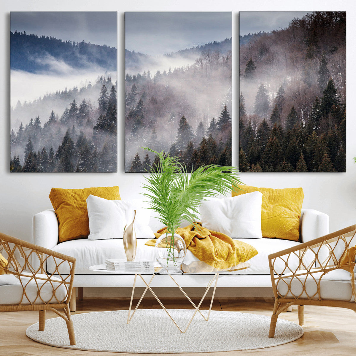 Beautiful Rising Fog in Winter Mountain Landscape- Framed