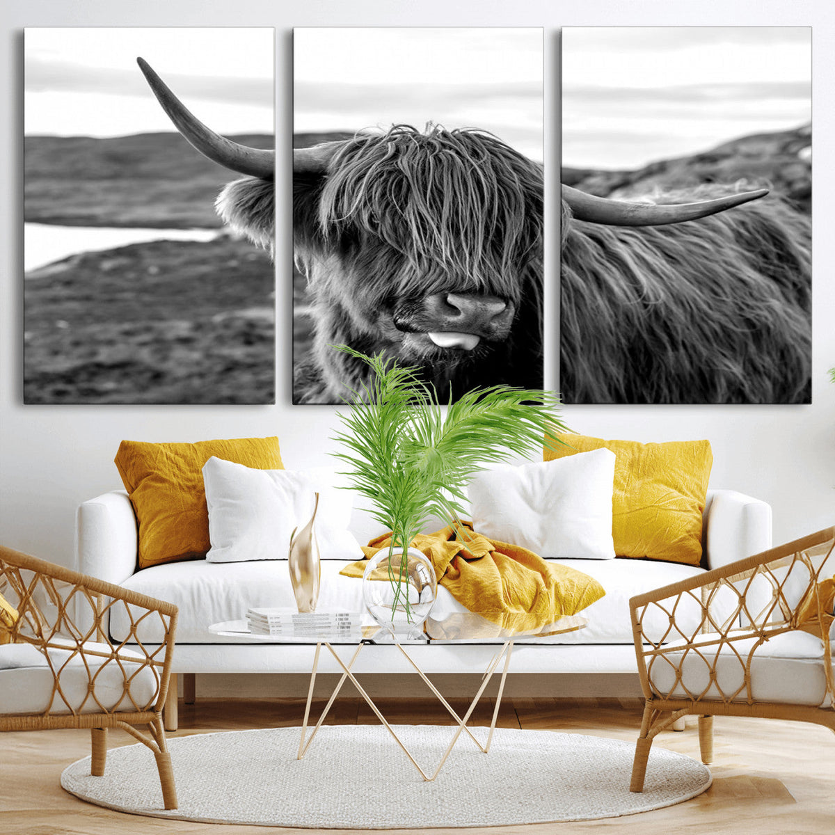 Longhorn Steer Canvas Print Wall Art, Highland Cow Canvas