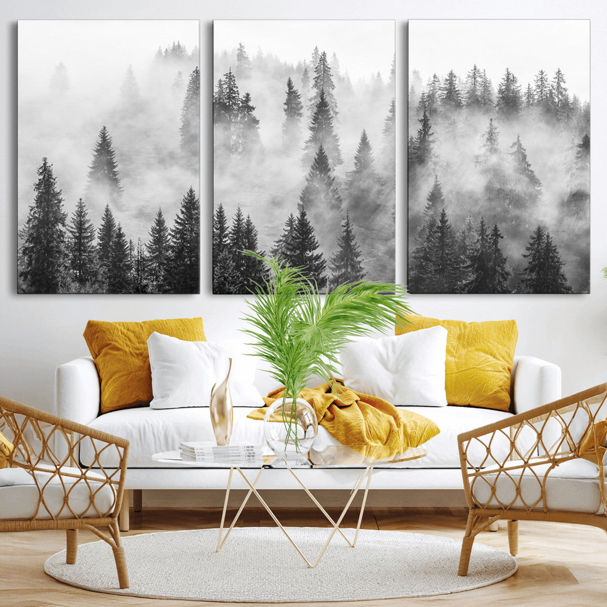 Forest Wall Art Print | Foggy Pine Forest Canvas Wall Art -