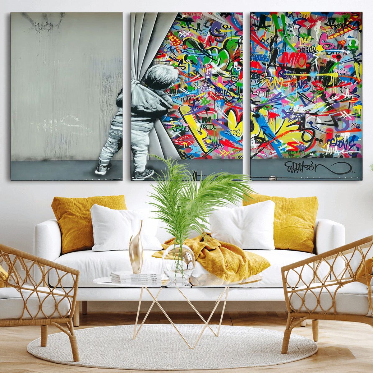 Banksy Colorful Street Graffiti Canvas Wall Art Print,