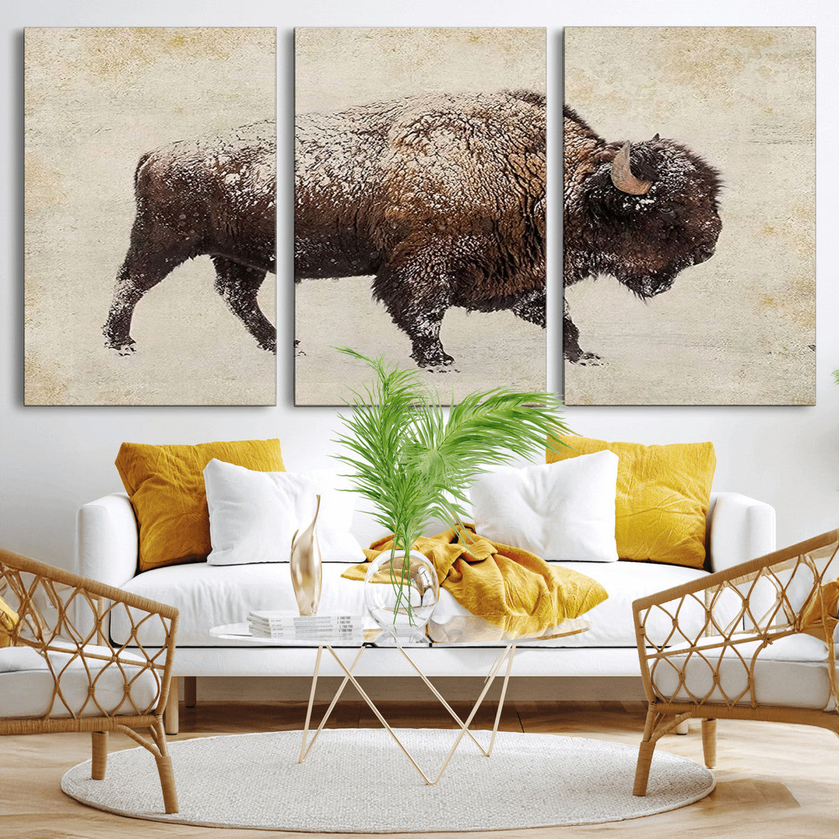 Buffalo Wall Art, Western Bison Canvas Print, Rustic Buffalo