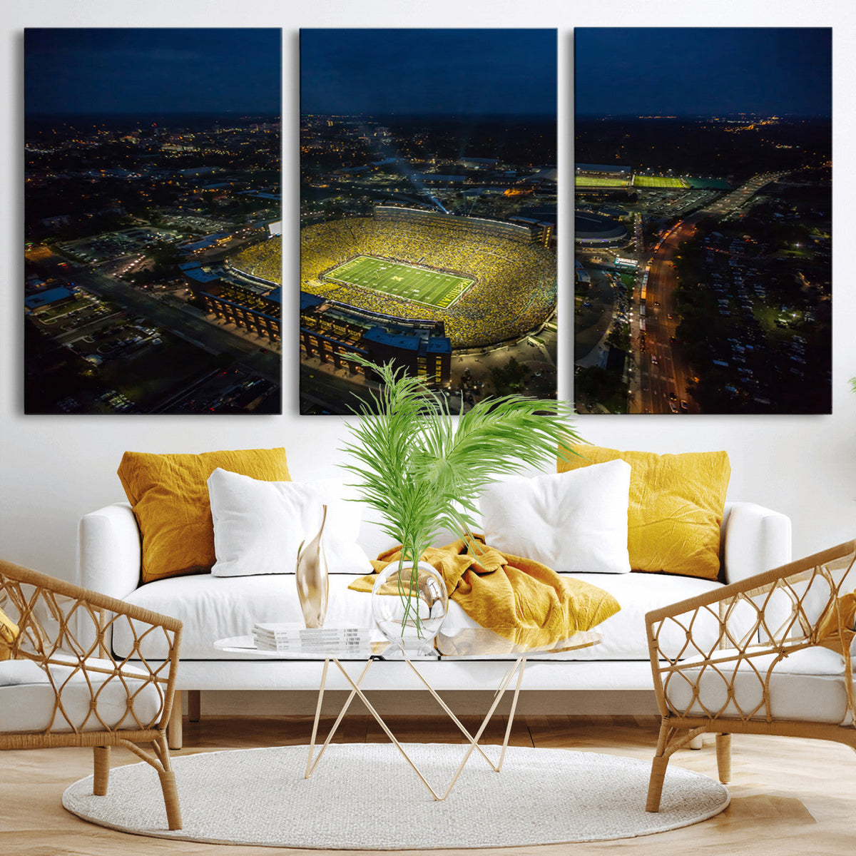 Michigan Stadium Night Game Wall Art – Sports Arena Aerial