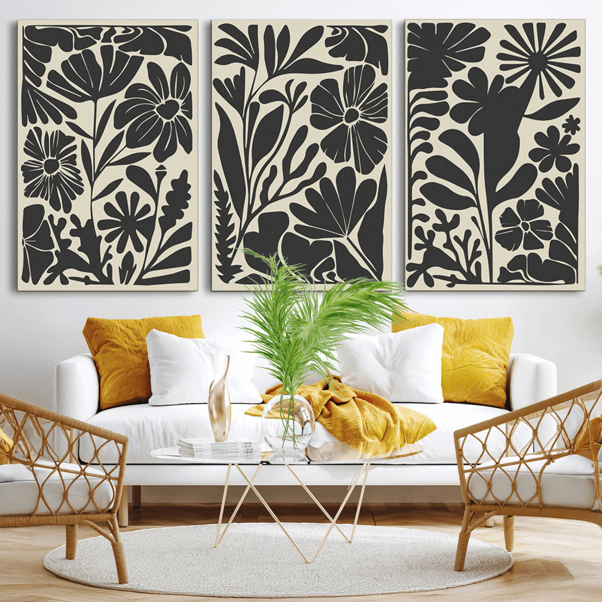 Modern Botanical Wall Art - Floral Black and White Canvas