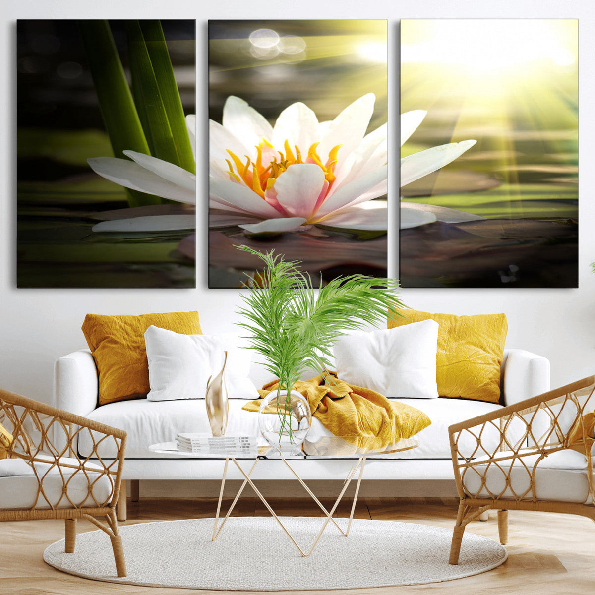 Lotus Flower Wall Art Canvas Print, Water Lily Large Wall