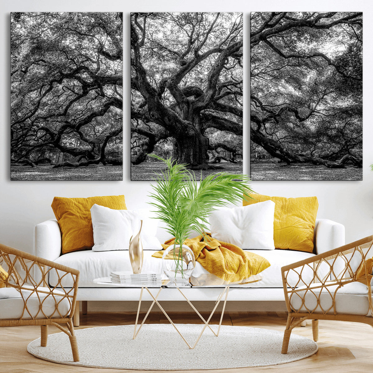 Black and White Old Angel Oak Tree Wall Art Canvas Print